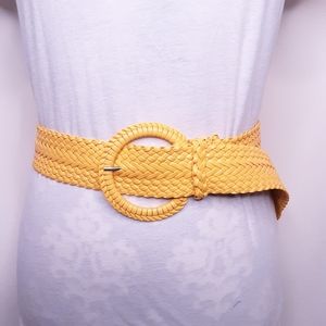 Golden Yellow Faux Leather Weave Summer Belt One Size